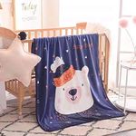 Koochie-Koo Happy Time Cute Cartoon Print Light Weight Soft Cozy Plush Fleece Coral Velvet Faux Fur All Seasons Baby Blanket - 100X140 Cm (Pack of 1, Blue), Durable