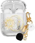 Kokaaee for Airpod Case 2nd & 1st Generation Cover Kawaii Funda Cute Aesthetic Girls Women Protector Liquid Glitter Bling Sparkly Sun Moon Design Estuche Keychain Y2K Girly for Apple Air Pod 1/2 Gen