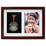 Medal Display Shadow Box Frame Display Single Medal & Photo, Medals Display Case for Runners Marathon Soccer Football Gymnastics All Sports (Walnut Brown, A4)