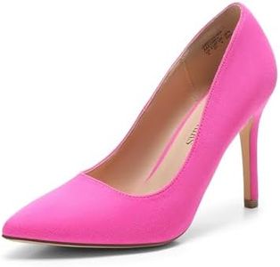 DREAM PAIRS Women's Closed Toe High Heels Dress Pointed Toe Wedding Pump Shoes,Size 7,Fuchsia/Suede,Christian-New