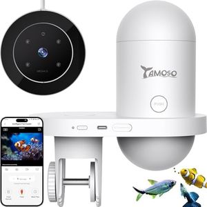 YAMOSO WiFi Automatic Fish Feeder with 2.5K Camera, 2.4/5G Smart App Control, Vacation Feeding Timer, Remote Precision Fish Food Dispenser, 230ML Moisture-Proof Aquarium Feeder for 10+ Gallon Tanks