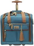 Steve Madden Designer 15 Inch Carry On - Weekender Overnight Business Travel Luggage - Lightweight 2- Spinner Wheels Suitcase - Under Seat Rolling Bag for Women, Harlo Teal Blue, 15in, Sports