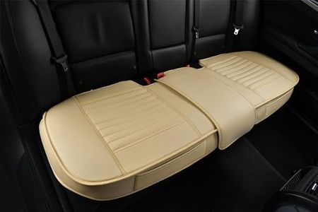 Sunny color Back Seat Covers, Rear Seat Cushions, Adjustable Length (49-56'') Auto Bench Protector with Breathable PU Leather and Non-Slip Bottom Universal for 4 Season (Beige)