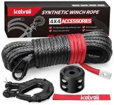 Kolvoii Synthetic Winch Rope Kit, 1/4" x 50ft 9,650lbs Winch Cable with Steel Hook, Protective Sleeve and Winch Cable Stopper for ATV UTV Off-Road Vehicle etc(Grey Rope, Black Hook)