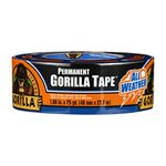 Gorilla Permanent All Weather Tape, Duct Tape, Utility Tape, Waterproof, Indoor & Outdoor, Strong Adhesive, 1.88 in x 25 yd, Black, (Pack of 1), 101593