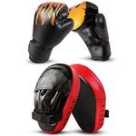 Odoland 2-in-1 Boxing Gloves and Punching Mitts Set for Kids, Boxing Mitts Focus Pads, Kids Boxing Fight Gloves for Boxing, Kickboxing, Karate, Muay Thai, MMA Training