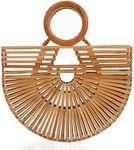 RULER TRUTH Women's Top Handle Bamboo Handbag Summer Beach Tote Bag, Natural Bamboo Handmade Purse, Natural, Small