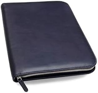 Maruse Premium Leather Portfolio Padfolio - Executive Folio for Men and Women with Zipper, Folio Document Organizer, Laptop Sleeve, iPad Case and Folder - Made in Italy, Navy Blue