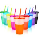 Echify Reusable Tumbler with Straw & Lid - 9 Pack 16oz Vibrant Colour Changing Cups Plastic Cold Cups Iced Coffee Cup Smoothie Milkshake Cup for Kids PartyTravel Mug (Echify-cups-201)