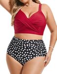 Hanna Nikole Women's Plus Size Bikini Set 2 Piece High Waisted Swimsuit Bathing Suit Red ＆ Polka Dots L