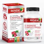 HIGH POTENCY Renew Actives D-Mannose & Cranberry Complex 1000MG – With Premium Hibiscus & Dandelion Herb Extracts – Supports Urinary Tract Health, Enhances Immune Function, Antioxidant Support, No Artificial Flavours, 120 Easy to Swallow Capsules, Made in Canada