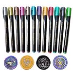 Wax Seal Pen Kit, PORXFLY 12 Pieces Metallic Marker Pens for Wax Seal Stamp Decorate,Wax Seal Pens Set Suitable for All Sealing Wax Beads,WaxSeal Sticks (12 PCS Wax seal pen)