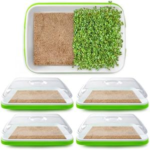 Pack 4 Seed Sprouting Tray with lid, Hemp Fiber Grow Mat,Seed Sprouting Tray Kit, Soil-Free Wheatgrass Microgreens Growing Kit,Hydroponic Growing Pad for Microgreens