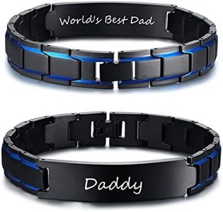 VNOX Cadeaux de papa Bracelet à maillons ajustables noir et bleu en acier inoxydable Citation de courage inspirante à mon papa Bracelets au père,cadeau de fête des pères d'anniversaire,idée à papa