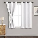 DWCN Short Blackout Curtains with Tiebacks for Kitchen Small Window - Thermal Insulated Tiers Short Grommet Drapes, Set of 2 Panels, 38 x 54 Inch Length, Greyish White