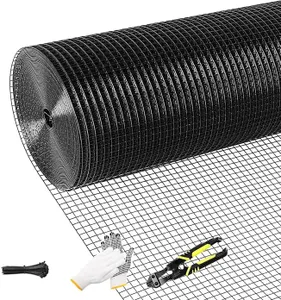 Tongmo Black Hardware Cloth, 1/2 inch 24'' x 100'Chicken Wire Fence, 19 Gauge Vinyl Coated Welded Cage Wire Mesh Roll Supports Poultry Netting Cage Garden Fence