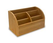 OSCO Bamboo Organiser | 6 Compartments | Office Tidy | Stationery Storage | Pen Holder | Makeup sorter | Cosmetics Display | H14.3 x W23.3 x D10.3 cm |