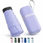 REXERA UV Travel Mini Folding Ultra Compact pastel Umbrella with Hard Case, Manual Open 6 Ribs Lightweight Premium Portable, Windproof Small Sun & Rain Pocket Umbrella for Men and Women- Use in Rain & Summer (Purple)