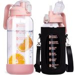 DEARRAY 2 Litre Glass Water Bottle with Straw & Time Markings 2l Large Leakproof Motivational Glass Drinking Bottle Big Glass Pitcher Jug with Lid bpa free Glass Carafe