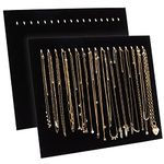 2-Pack Black Velvet Jewellery Board Display, Necklace Organiser with 17 Hooks, 37 x 30 x 11.5 cm