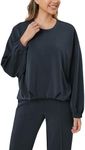 ODODOS Women's Modal Soft Bubble Hem Sweatshirts Long Sleeve Oversized Top Crew Neck Casual Pullover, Navy, Large