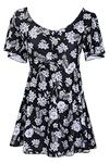 ECUPPER Womens One Piece Swimsuit Plus Size Swimdress Drawstring Floral Print Ruched Short Sleeve Skirted Bathing Suit Swimwear with Shorts Black Flower