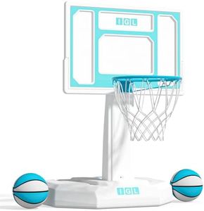 IGL Portable Swimming Pool Basketball Hoop - 32 Inch PC Backboard, Water-Filled Stand for Outdoor Poolside, Durable Goal with 2 Balls & Pump, Family Summer Game