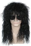 Linfairy 80s Heavy Metal Halloween Curly Wigs Fancy Dress Wig (black curly)