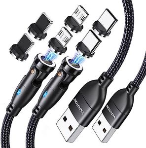 VAFOTON Lot de 2 câbles de charge magnétique à 9 broches, 360° et 180°, 2 m/1 m, câble de données magnétique 3 en 1 18 W, pour produits type C/Micro USB/i/smartphone
