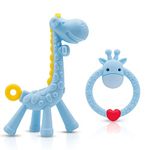 Teething Toys for Baby, Teething Giraffe Toy, 2 Pack Silicone Baby Teether Toys, Easy to Hold and Clean Up, Teething Ring for 3 Months Above Infant Sore Gums Pain Relief (Blue)