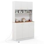 COSTWAY Tall Kitchen Cupboard, 6-Door Buffet Pantry Storage Cabinet with Outlets, USB Ports, Adjustable Shelves & Anti-Tipping Kits, Freestanding Sideboard Organizer Unit for Dining Room Living Room