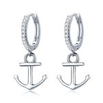 Anchor Hoop Earrings 925 Sterling Silver Small Hoop Earrings for Unisex Hoop punk Earrings for Men Silver Hoop Earrings for Women