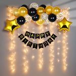 Party Propz Birthday Decoration Items Happy Birthday Decoration Black Gold Birthday Decoration Items For Men,Husband Birthday Decoration Kit For Wife,Women Confetti,Metallic,Foil Balloons,1 Piece