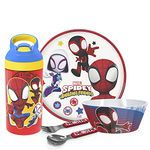 Zak Designs Marvel Spider-Man 5 Piece Set Includes Plate, Bowl, Water Bottle and Utensil Tableware, Spiderman Spidey and His Amazing Friends Dinnerware Drinkware 5pc