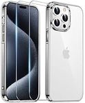 Temdan Designed for iPhone 15 Pro Max Case, [with 2 Pcs Tempered Glass Screen Protector] [Crystal Clear] [Non-Yellowing] [Military-Grade Drop Protection] Slim Shockproof Protective Cover Case