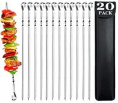 Tabiger Barbecue Skewers - Set of 20 Stainless Steel Kebab Skewers BBQ Sticks 39cm Long Flat Metal Reusable Shish Kabob Skewers for Grilling Meat Chicken Vegetable with Handy Storage Bag