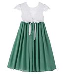 Beganly Girls Lovely V-Back Lace Patchwork Double Layers Chiffon A-Line Flowy Long Dress Party Flower Girl Dresses Celadon Green 110