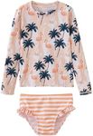 UMELOK Girls' Rashguard Swimsuit Long Sleeve Bathing Suit Orange, Coconut Trees 7Y