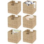 mDesign Storage Basket – Foldable Seagrass Storage Box – Basket Storage Unit Ideal for Storing Clothes, Toys or Magazines – with Wickerwork Pattern – Set of 6 – Natural