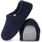 VeraCosy Women's Fuzzy Curly Fur Memory Foam Loafer Slippers Bedroom House Shoes with Polar Fleece Lining (7-8 US,Navy)