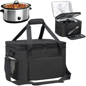 Wigojoy Slow Cooker Carrying Bag, Double Layer Insulated Design Slow Cooker Carrier with Removable Hard Liner and Pot Lid Fastener for 6-8 Quart Crock Pot, Black