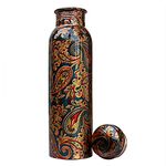 JR Handicrafts World Pure Copper Printed Water Bottle, Designer Copper Bottle 1 Litre, Leak Proof, Joint Less, Seamless|Capacity-1000 ml|