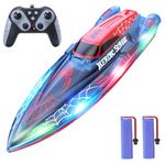 DEERC 13 inch Remote Control Boat for Kids, 2.4Ghz RC Spider Boat with LED Lights for Pools and Lakes, Summer Water Toy Gift for Boys 8-12, 2 Batteries