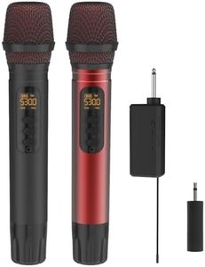 ROUWU Wireless Microphones, UHF Metal Dual Handheld Cordless Dynamic Mic System with Rechargeable Receiver,1/4 "Output with 1/8" Output,for Karaoke Singing, Wedding, DJ, Party, Speech, Church,240ft