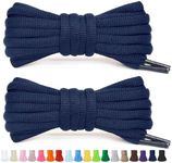 Stepace 1/4" Oval Athletic Shoelaces [2 Pairs] 39"-63" in 12 Colors Half Round Shoe Laces for Sneakers Navy Blue 160