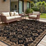 RESARE-Outdoor Rug-Patio Rug RV Camping Floral Waterproof Mat 8x10 ft Portable Outdoor Area Carpet for Deck Porch Picnic Balcony Backyard Beach Rugs Reversible Non Fading, Black & Brown