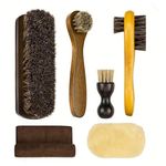 YUET Shoe Brush Set - Horsehair Brush for Shoe Shine Polish Buff - 4 Pcs Shoe Polish Dauber Applicator Brushes + 1 Pc Shoes buffing Cloth Glove + 1 Pc buffing cloth (6 Pcs)