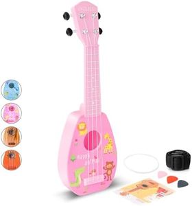 YOLOPARK 17" Kids Toy Guitar for Girls Boys, Mini Toddler Ukulele Guitar with 4 Strings Keep Tones Can Play for 3, 4, 5, 6, 7 Year Old Kids Musical Instruments Educational Toys for Beginner (Pink)