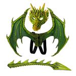 Dragon Costume for Kids Boys Girls,CRTEPST Dragon Wing Tail Mask Set,Halloween Dinosaur Cosplay Set for Child (Green)