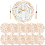 Lawei 12 Pack Round Pressed Vinyl Placemats, Non-Slip Washable Metallic Table Mats, Gold Hollow Wedding Accent Centerpiece Placemat for Dining Table Kitchen Decor, 14 Inch